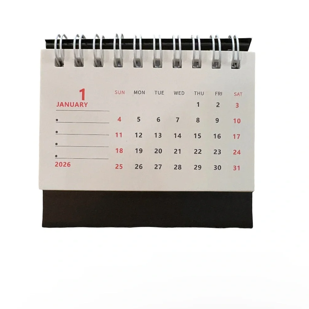 2026 Desk Calendar | Mini Flip Desktop Calendar w/ Stand (Black)
